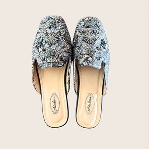 Atalina Embellished Boho Mule Flats Size 7 Beaded Slip-On Shoes NEW